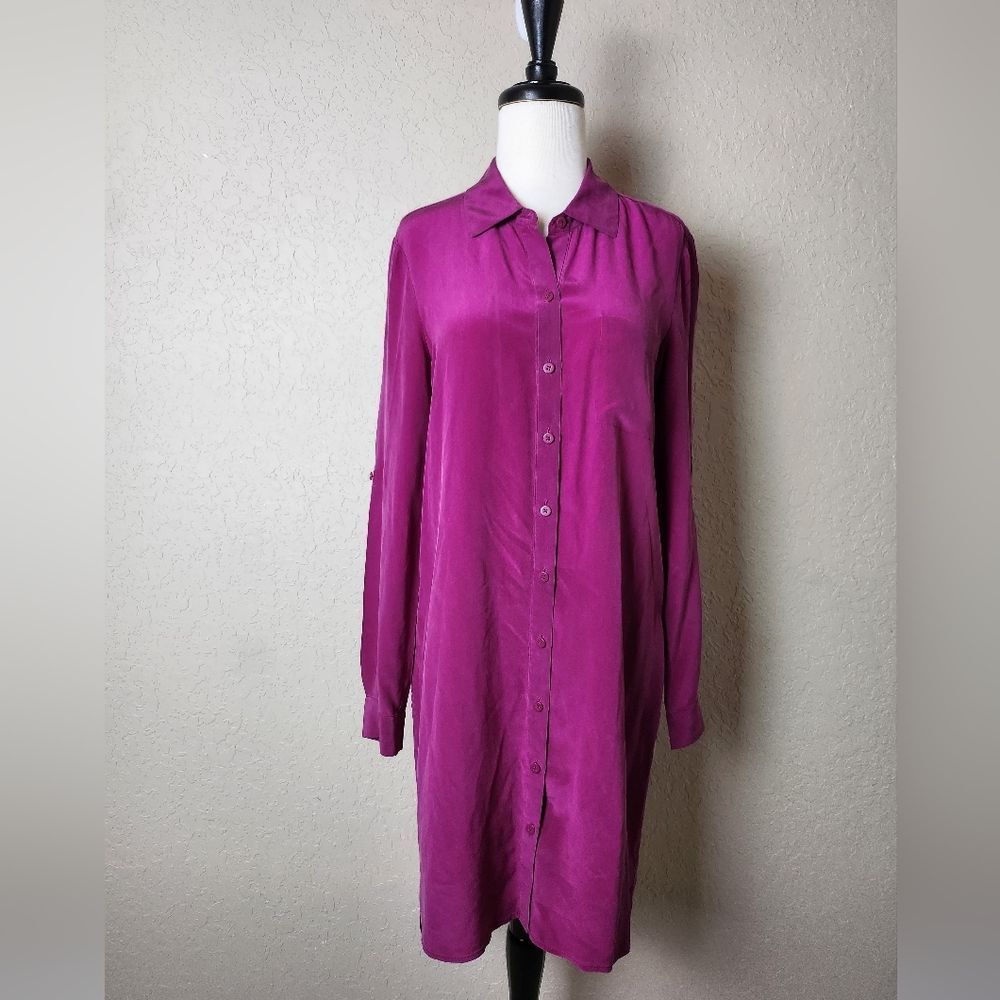 Diane Von Furstenberg Silk Long Sleeve Shirt Dress Dark Hot Pink Size 6